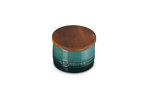 Le Creuset Signature Salt Cellar and Storage Canister with Wood Lid, 7 oz., Artichaut