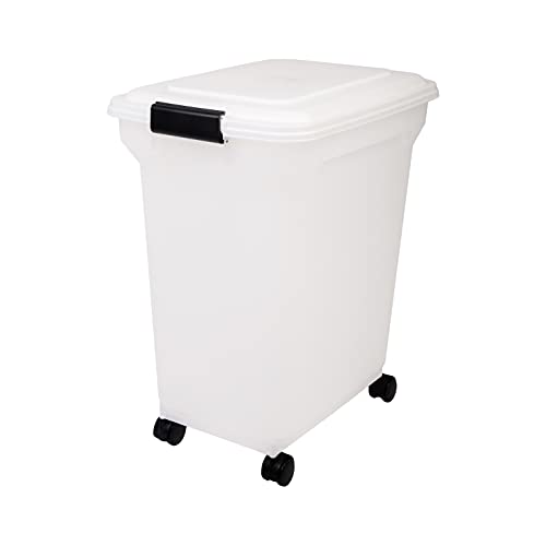 Iris Ohyama, Contenitore per Crocchette, 45L/15kg, Bianco, Ermetici, Contenitore per Alimenti in Plastica con Coperchio, con Ruote, Per Cibo per Gatti, Cani, Cibo secco, Dolci, Scatola, ATS-L