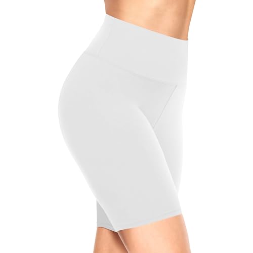 TNNZEET Pantalones Cortos Deporte Mujer de Cintura Alta,Leggings Elásticos, Shorts Gimnasio, Mallas Ciclista,Blanco,3XL
