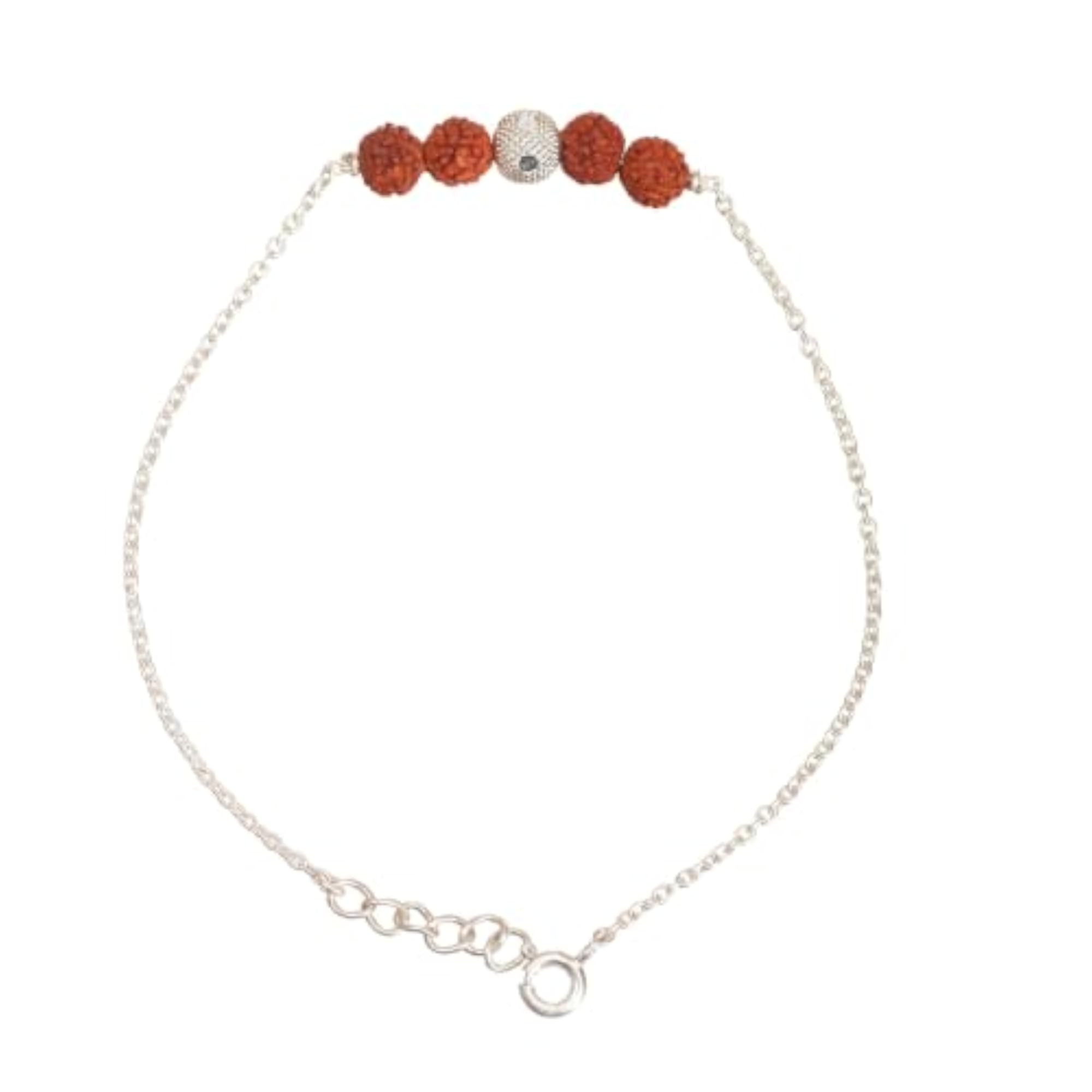 92.5 Sterling Silver Rudraksha Rakhi Bracelet with Studded Center Bead