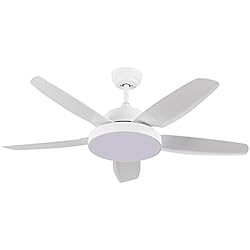 Ventilador de Techo con Luz LED Silencioso 5 Aspas 62W de Potencia | Modelo Nevada Blanco de Dayron | Ventilador de Techo con Mando a Distancia y 6 Velocidades Controlables
