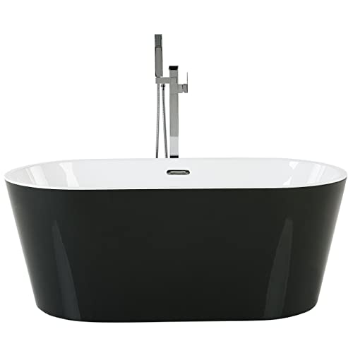 Acryl Badewanne oval freistehend schwarz-weiß mit Überlauf 170 x 72 cm Havana
