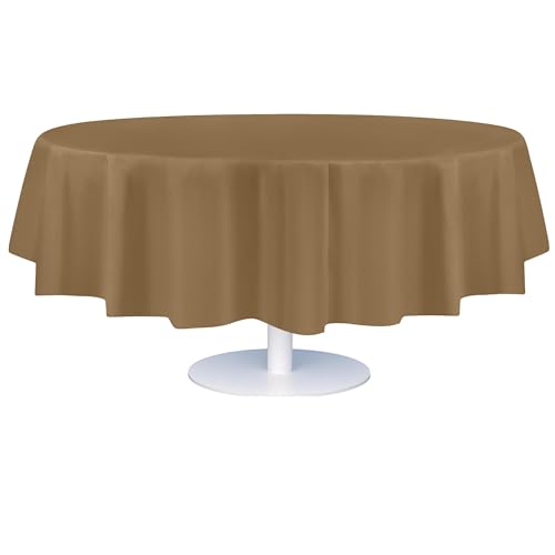 Image of Grandipty Plastic Table Cloth Disposable 12 Pack 84 inch Round Gold | Plastic table covers, durable disposable tablecloths, fade and tear-resistent table cover for party, event