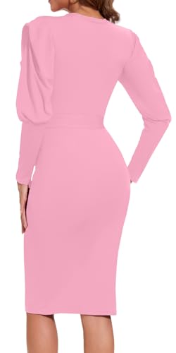 Image of Funeral Church Dresses for Women Formal Long Sleeve Wrap Business Work Dress Vintage Ruched Midi Pencil Dress