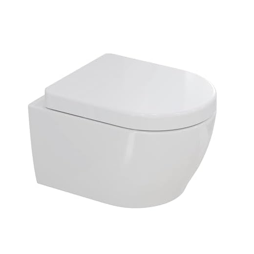 SSWW, Toilette für Gäste-WC, Spülrandloses WC mit Softclose Deckel, Hänge-WC, Keramik 49x36x33 cm