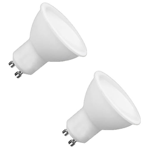 Tradineur - Pack de 2 Bombillas LED Planas, GU10, 4W Equivalente a 34W, 340 lúmenes, 6400K, luz Blanca fría, eficiencia energética A+, 20000 Horas - 5,5 x 5 cm
