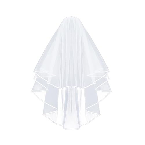 GSHLLO Short Wedding Bride Veils Simple Bachelorette Party Veil Girls First Communion Veils Bridal Shower Headwear with Comb