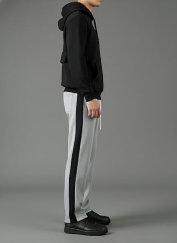 Image of INDICLUB Men's Track Pants with Side Stripe, Drawstring Waist, Straight Leg