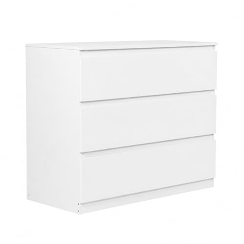 Amveya Cómoda Blanca 3 Cajones Cajonera Armario Interior 100cm Cajonera Dormitorio Mueble Auxiliar Mesita de Noche Grande Aparador Salón Sinfonier 100x40x75cm