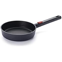 Sartenes Woll Barcelona Woll Diamond QXR Eco Logic - Sartén plana de hierro fundido (inductiva, diámetro de 20 cm, 5 cm de alto, con mango extraíble, apta para todo tipo de cocinas, sin PFAS, aluminio, apta para horno),