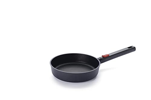 Woll Eco Logic QXR - Sartén plana de hierro fundido (inductiva, diámetro de 20 cm, 5 cm de alto, con mango extraíble, apta para todo tipo de cocinas, sin PFAS, revestimiento antiadherente, aluminio