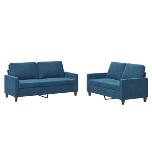 vidaXL Sofagarnitur 2-TLG., Sessel Couch mit Kissen, Sofa Wohnzimmersofa mit Armlehnen, Couchgarnitur Designsofa Sitzmöbel Polstermöbel, Blau Samt