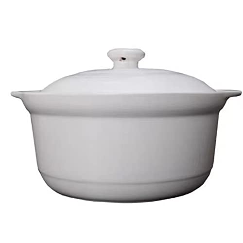 Casseruola rotonda in ceramica, pentola resistente al calore, pentola per zuppa di argilla con coperchio, pentole resistenti al calore per una cottura lenta -bianca||1,8 L