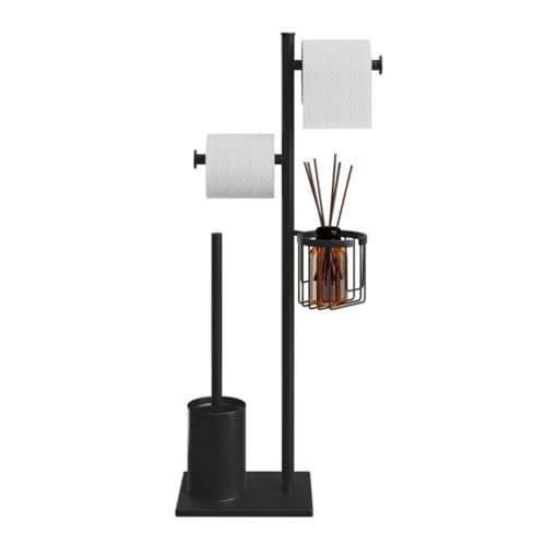 SIzlaho 家庭用トイレブラシ、ペーパータオルホルダー、床置き一体型衛生製品収納、トイレ防湿収納、トイレットペーパーホルダー、浴室トイレットペーパーベース、アロマセラピーを置くことができます(ゴールド) (ブラック)