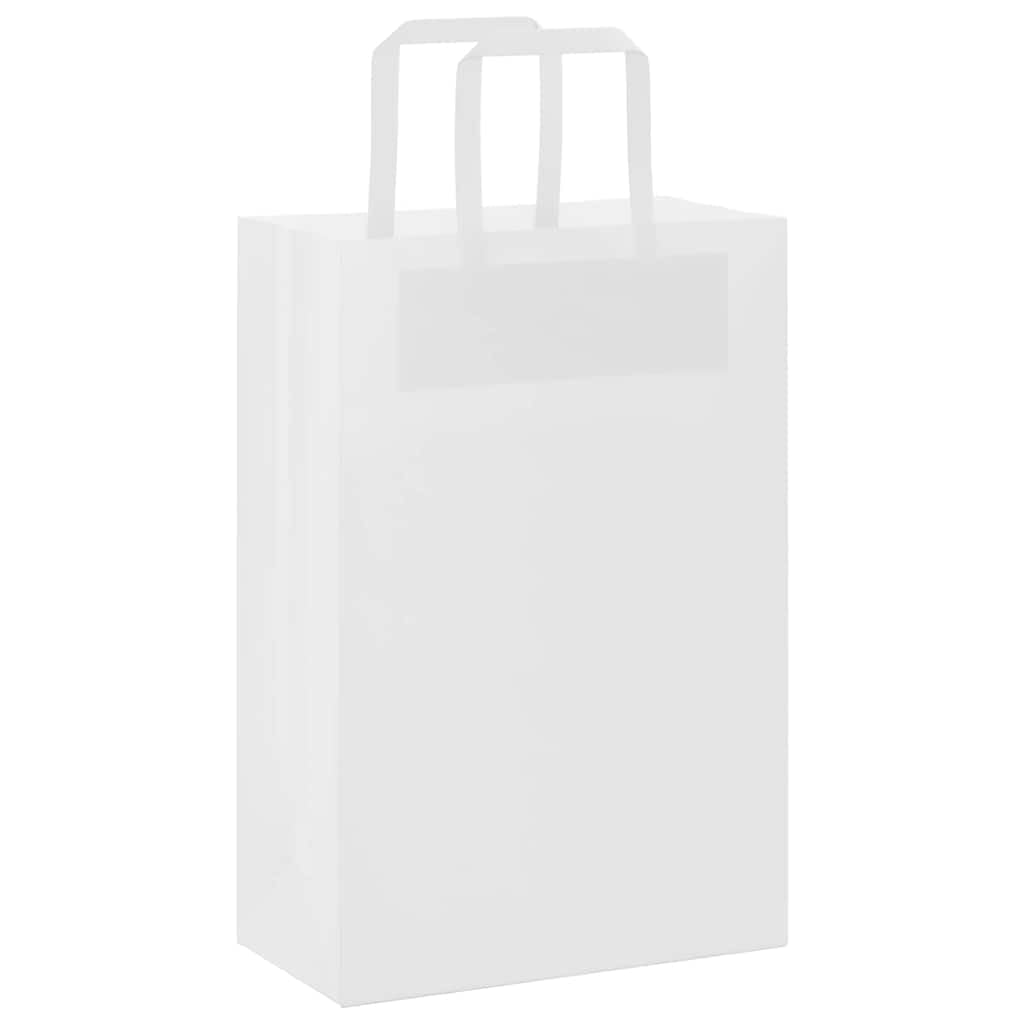 Papierowe torebki z papieru typu kraft, białe, 21 x 11 x 31 cm, z papierowymi uchwytami linowymi, 250 sztuk, torba do przenoszenia, opakowanie na prezent na imprezę, uroczystości, urodziny