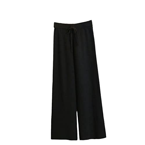 Pantalon d'hiver en tricot pour femme ample droit taille haute noir