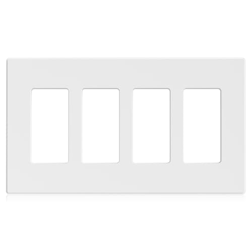 Image of ELEGRP 4-Gang Screwless Decorative Wall Plates, Mid-Size Unbreakable Thermoplastic Faceplate Cover for Decorator Receptacle Outlet Switch, UL Listed (1 Pack, Matte White)