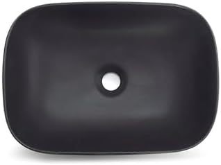 Ceramic Countertop Wash Basin | Designer Table Top Bathroom Basin Sink | Vessel Sink Wash Basin Over Counter for Bathroom, Hotel, Home Living Room (18x13x5.5 Inch) (Matte Black)