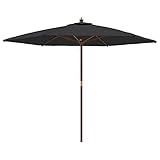 LAPOOH Sombrilla de jardín con Poste de Madera Negro 299x240 cm, Parasoles...