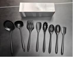 Romon Utensilios De Cocina De Silicona, Set Utensilios De Cocina 8 Piezas En Color Negro, Accesorios Resistentes Al Calor, Antiadherentes, Lavable En Lavavajillas Para Cocina Y Repostería Diaria
