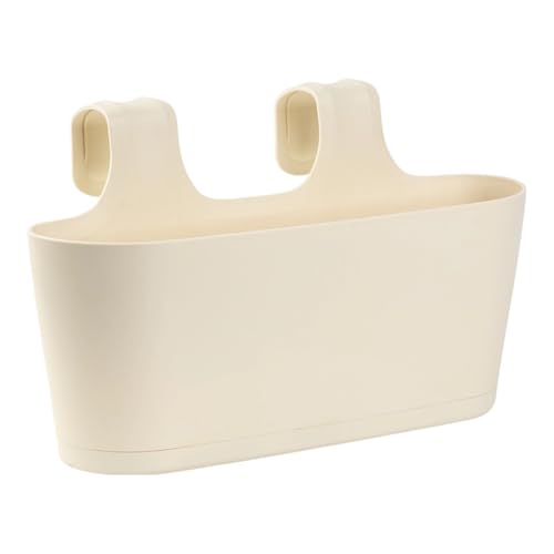 Gariella - 1 x Blumenkasten in Beige, Hängekasten, Geländer-Montage, Balkon, Außenbereich, 5,5 L, oval, Kunststoff, Übertopf, Pflanzkasten, Blumentopf zum Hängen, Wasserspeicher/Untersetzer