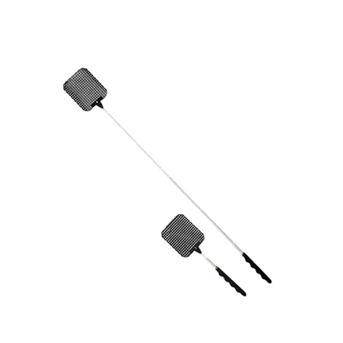 2 Pièces Tapette à Mouche,Main Tapette a Mouches Extensible Tapetteà Poignée Solide Télescopique Noir Chasse Swatter Acier Inoxydable,pour Interieur Tape Fly Guepe Mosquito et Les Insectes