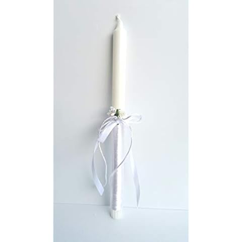 Deco-shop Vela bautizo niño de cera blanca, decorada con lazo y flor Cover