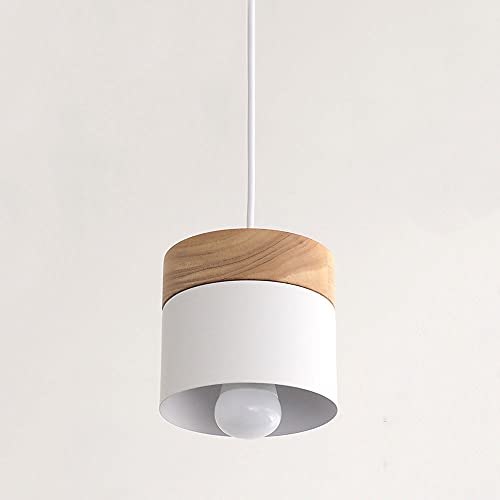 Lámpara colgante de techo pequeña E27 de metal y madera con altura ajustable