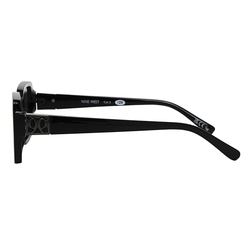 Nine West Women's Kaira Sunglasses Rectangle, Black, 55mm3