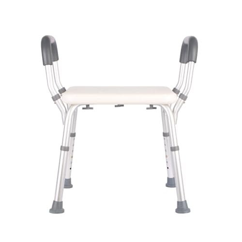 RUHEN Silla de Ducha con Brazos y pasamanos Desmontables, Taburete de Ducha para bañera Ajustable en 6 Posiciones, Asiento de Banco Antideslizante para baño, Carga máxima 150 kg