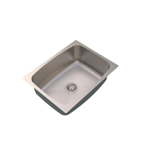 Carysil Elegance Series Single Bowl Kitchen Sink, Stainless Steel Kitchen Sink, 304 Stainless Steel Coupling, Noise Reduction Design, Deep Bowl with Sloping Drain, 21x18x9 inches, Matt Finish
