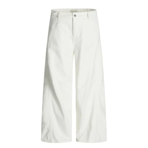 Men's Fashionable Denim Pants, Distressed with Holes, Wide Leg, Streetwear Casual Style