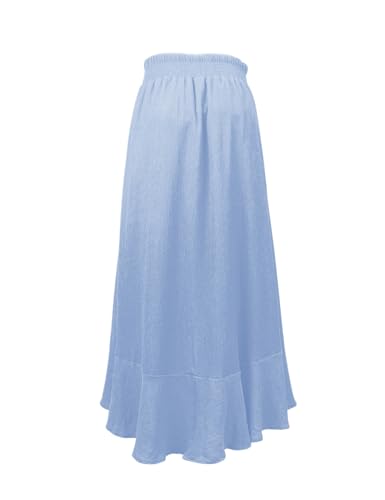 Image of Minclouse Women's Elastic Tie Waist Button Down Maxi Skirts Casual Loose Flowy Swing Slit Front Dress