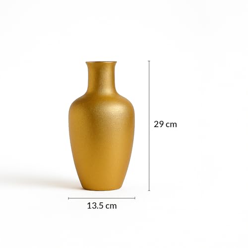 Image of MARKET 99 Metal Flower Vase | Golden Surahi-Shaped Decorative Holder with Crackle Pattern & Matte Finish | Elegant Home Decor for Table, Shelf, Corner, Living Room & Office | Ideal Gift
