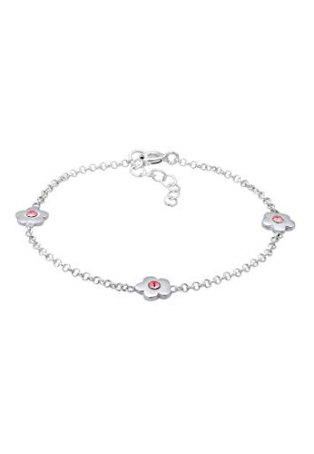 Pulsera flores plata ley 925 niña brazalete infantil cristales rosa Elli