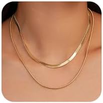 Non Tarnish 14k Gold Plated Layered Necklaces for Women Trendy, Sliver Stackable Dainty Herringbone | Paperclip | Rope | Cuban Chain Necklace Adjustable Jewelry Gift for Women