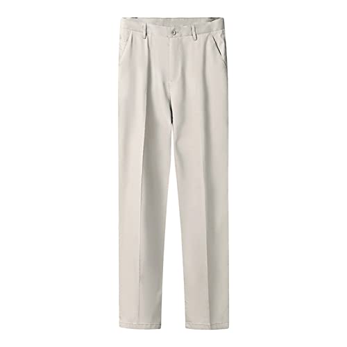 Men's Slim Fit Stretch Pant Classic Solid Color Casual Suit Pant Lightweight Business Comfort Trousers (Light Yellow,40)