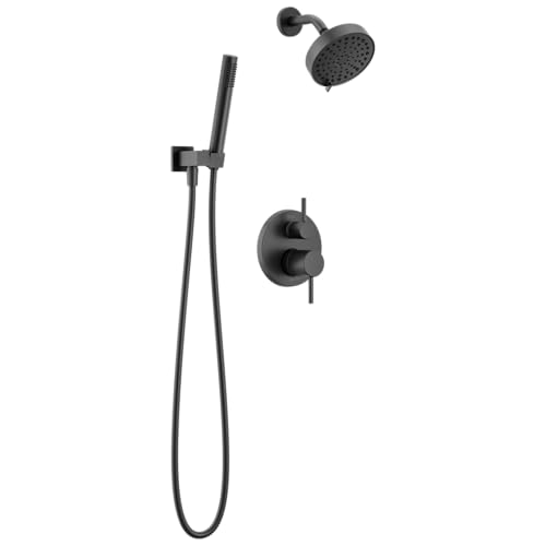 Image of Delta Modern Round Shower System Faucet Set, Matte Black 6-inch Shower Head and Handle Set, Valve Trim Kit, Matte Black T342704-BL (Valve Not Included)