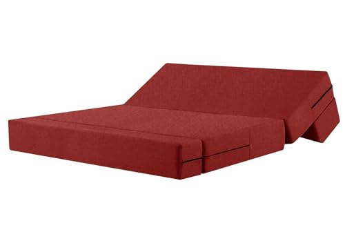 Image of Rosebell Lightweight Three-Person Sofa Cum Bed Jute Fabric- Washable Cover- Including 3 Cushion - Size 5' X 6' Ft | Color - Red | Perfect for Home & Office