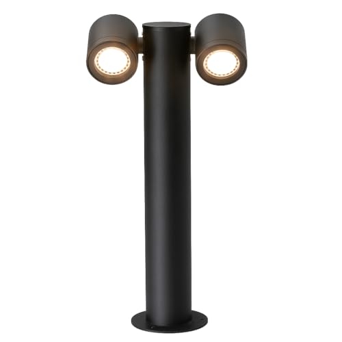 Lampada da Terra lampione palo paletto Doppio Attacco 2xGU10 Design Moderno con Due Paralumi Orientabili Altezza 44CM Grigio Alluminio IP44 Esterno