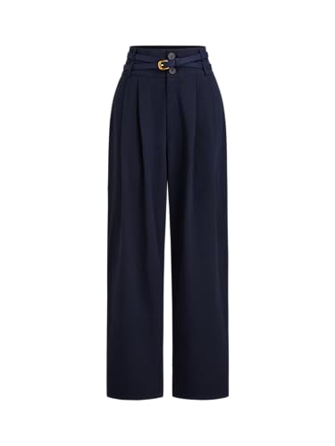 CIDER Wide Leg Pants Women, Business Casual Pleated Pocket Belted Mid Waist Tapered Trousers Cotton Pants