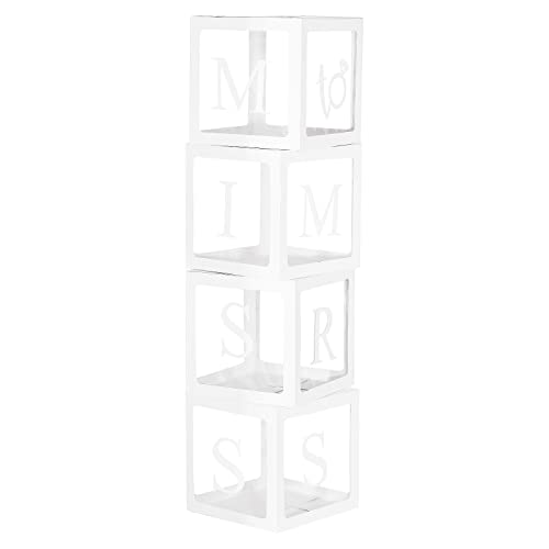 Image of Fonder Mols 4pcs White Transparent Balloon Boxes with Letters MISS TO MRS for Wedding Bridal Shower Engagement Cake Smash Backdrop(No Balloons)
