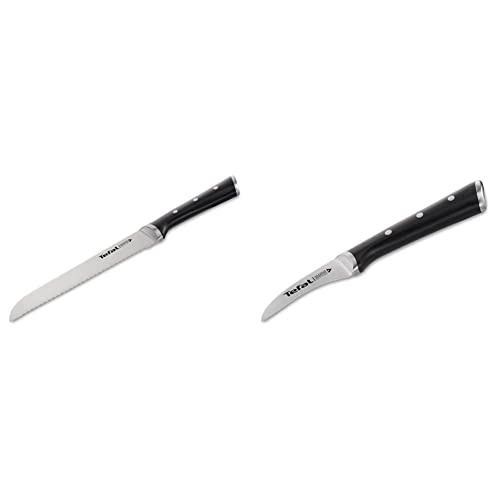 Tefal Ice Force K23204 Brotmesser | 20cm | Handschutz | Langlebig | Edelstahl | Schwarz & Ice Force K23212 rundes Schälmesser | 7cm Klinge | Korrosionsschutz | Handschutz | Edelstahl | Schwarz