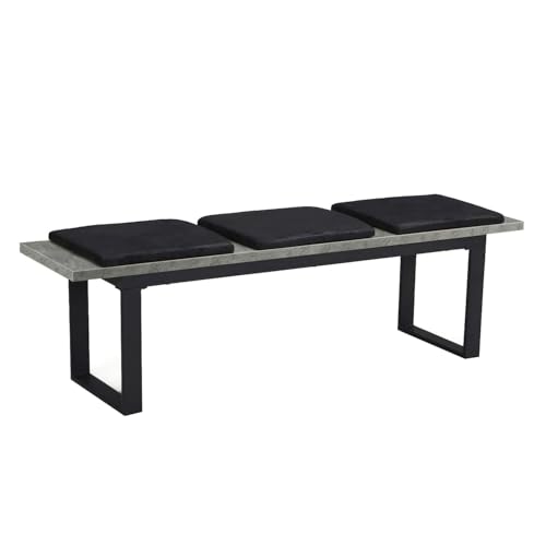 DUBI Möbel Sitzbank LEA, Esszimmerbank 160 cm mit Sitzauflagen gepolstert Holzbank für Esszimmer, Flur, Garderobe mit Metallgestell, Industrial modern Design, Beton Optik, 11301-160-BETO