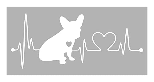 Image of Vinyl French Bulldog Heartbeat Glossy Car Glass Door Sticker 7 x 3 Inches White