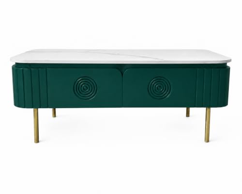 Image of Solid Wood Mandala Center Table with Sintered Stone Top for Living Room |Premium Acrylic Emerald Green | 115 cm (W) x 60 cm (D) x 45 cm (H)