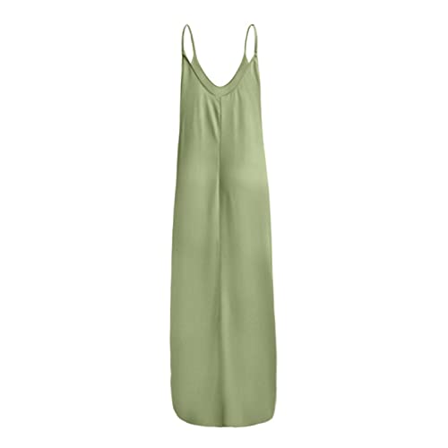 Qufech Beach Dresses, Summer Wedding Guest Dresses For Women Yellow Maternity Dress Dresses Casual Knee Length Women's Fashion Casual Large Solid Round Neck Suspender Vest A-Line Long (M, Green) #TOP2