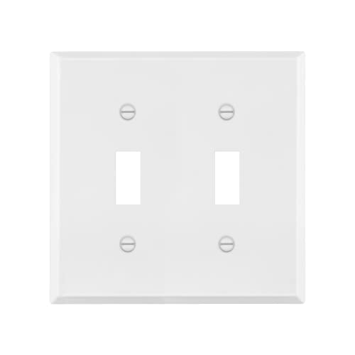 ENERLITES Double Toggle Light Switch Metal Cover Plate, 2-Gang White Matte