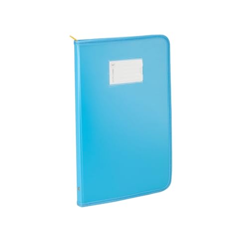 Image of Worldone Zipper Display Book Folder for Documents, with Name Card, Made of 0.8mm Virgin PP Material with 20 Bound Plastic Binder Sleeves, Size FC (fullscap), Radiant Blue, Set of 1