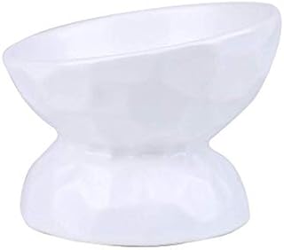 White small ceramic Raised Cat Bowls, Tilted Elevated Food or Water Bowls , Stress Free, Backflow Prevention, Dishwasher and Microwave Safe, Lead & Cadmium Free